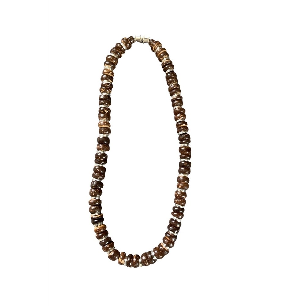 NEW Brown Bead Silver Tone Necklace Barrel Closure